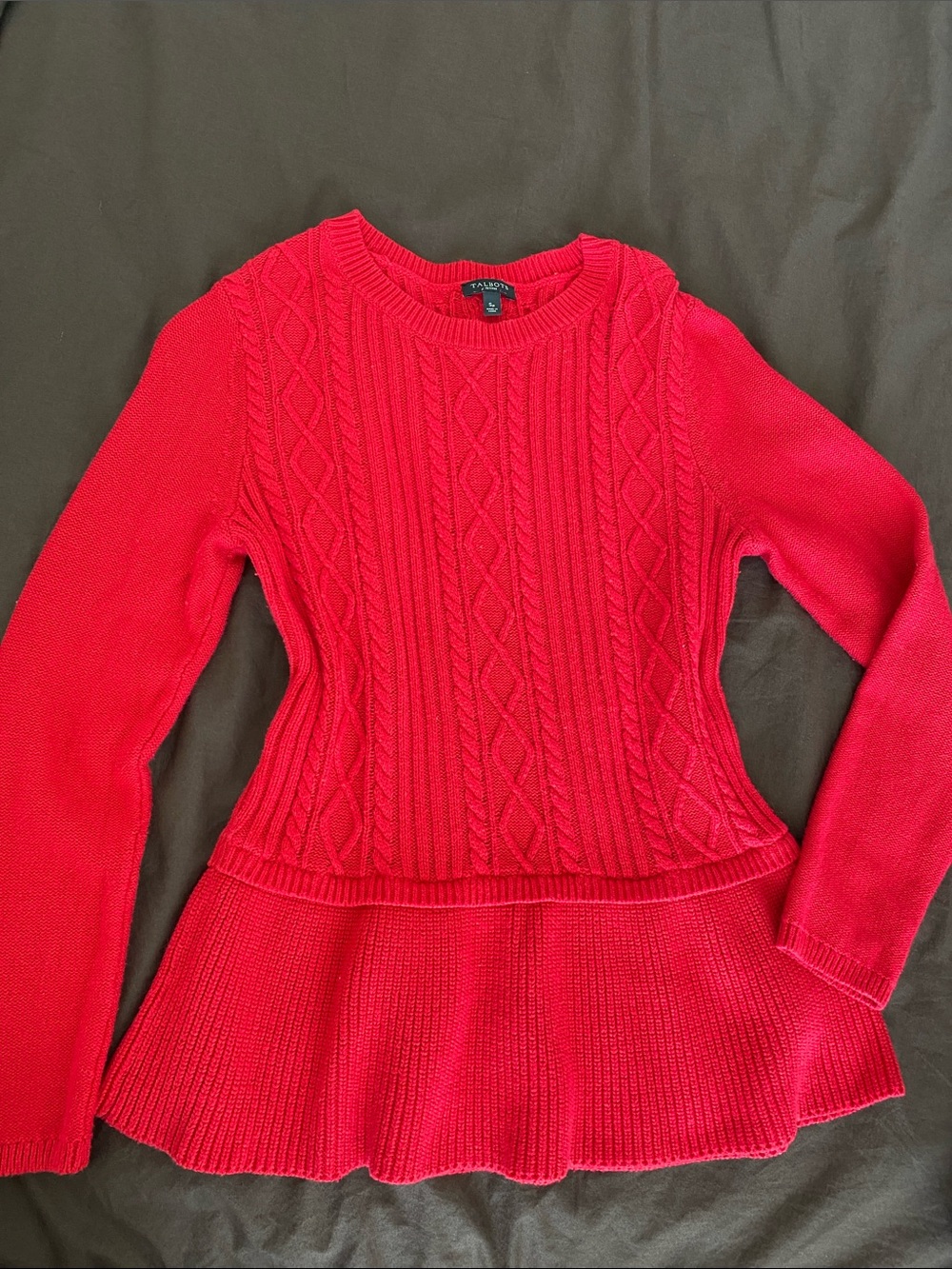 Talbots Bright Red Cable-Knit Peplum Sweater